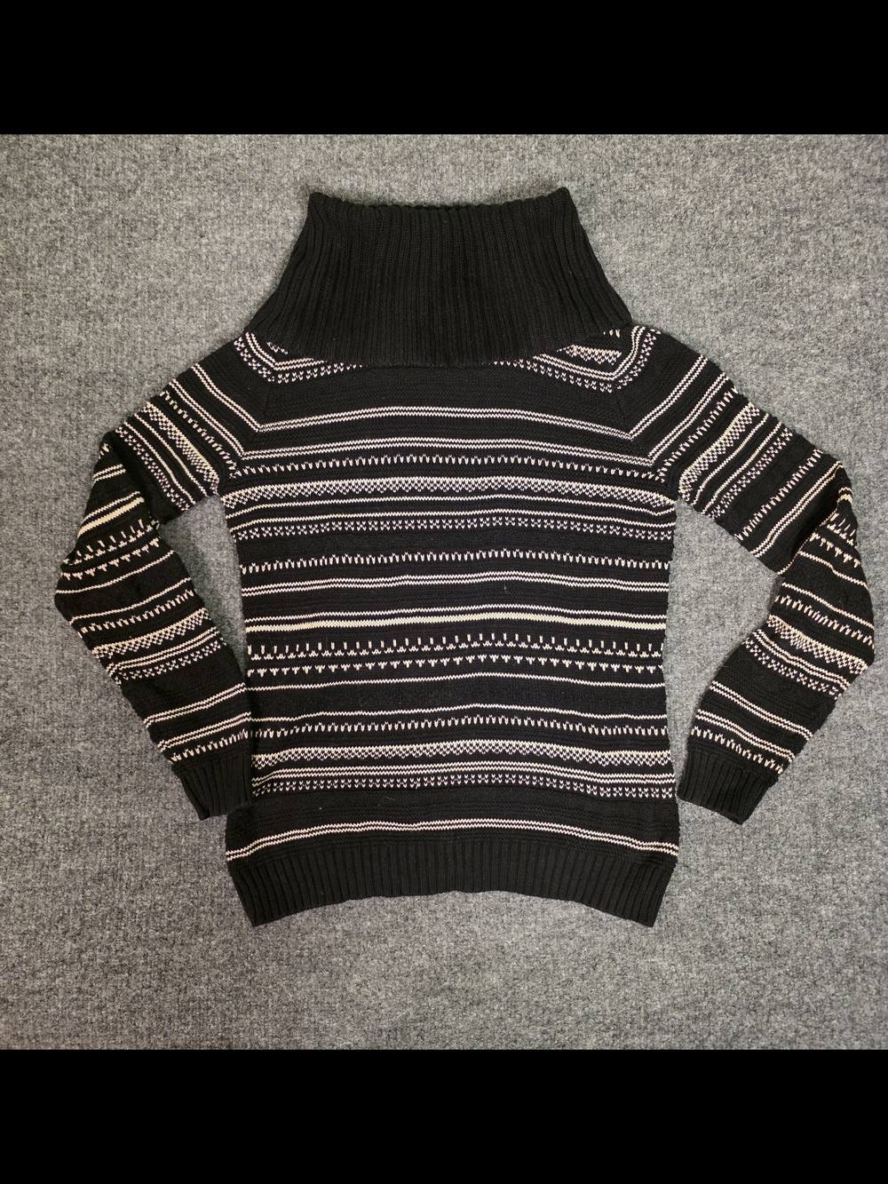 Chaps Sweater Womens M Black Cream Fair Isle Cowl Neck Chunky Knit Pullover